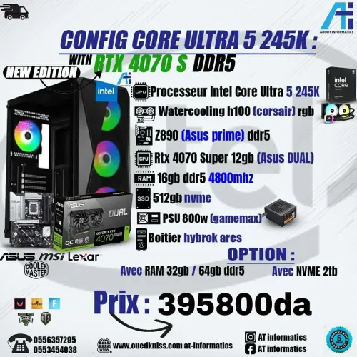 CONFIG PC GAMING INTEL CORE ULTRA 5 245K AVEC RTX 4070 SUPER 12GB ASUS DUAL