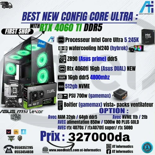 CONFIG PC GAMING INTEL CORE ULTRA 5 245K AVEC RTX 4060TI 16GB ASUS DUAL