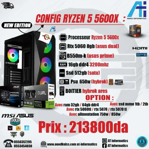 CONFIG PC GAMING AMD RYZEN 5 5600X AVEC RTX 5060 8GB ASUS DUAL