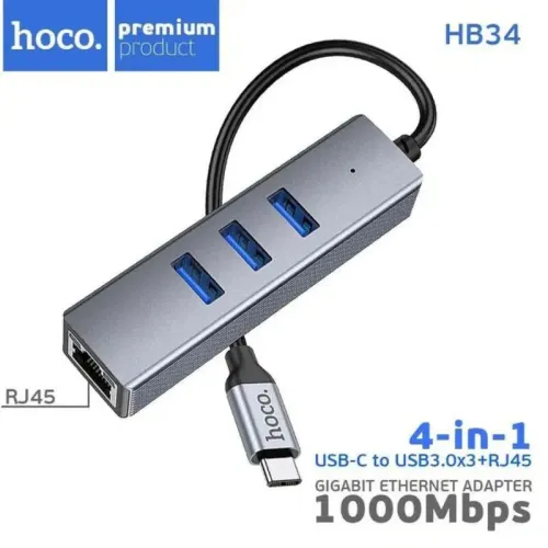 Adaptateur HUB Réseau 1000Mbps 4en1 HOCO Typec ou USB