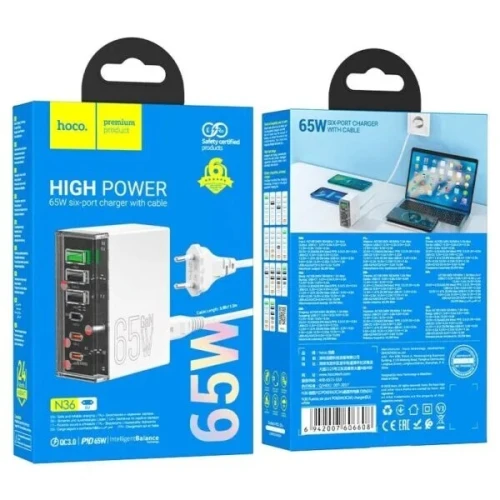 Hoco N36 Fuerza - Station de Charge GaN 65W avec 6 Ports