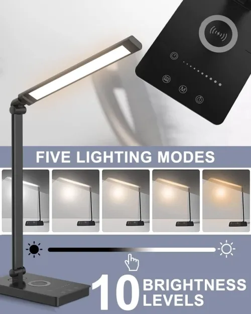 Lampe de bureau LED Maxesla avec chargement sans fil avec adaptateur rapide