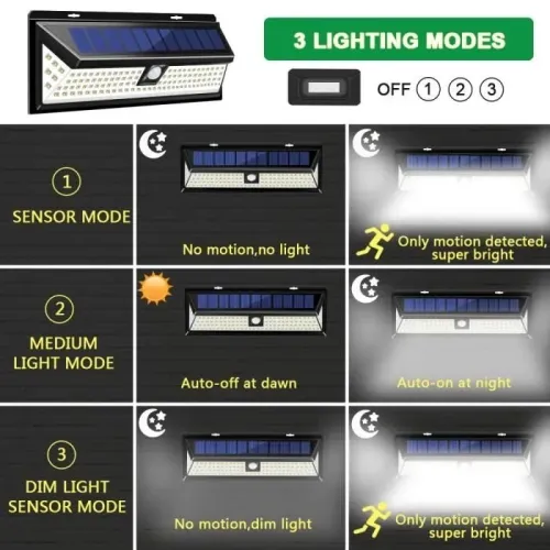 Lampe Solaire Applique Murale 118 LED, Détecteur IP65 Étanche pour Jardin Éclairage Extérieure