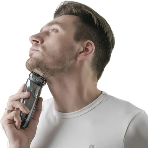 FLYCO Rasoir Electrique Homme, Rechargeable Etanche Technologie Wet&Dry, 3D Têtes Rotatives avec Tondeuse barbe et écran à LED Intelligent pour Adolescent/Adult - FS339EU, Gris Clair