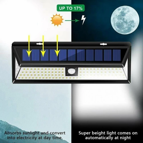 Lampe Solaire Applique Murale 118 LED, Détecteur IP65 Étanche pour Jardin Éclairage Extérieure