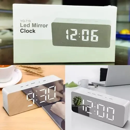 Horloge miroir numérique réveil de table, horloge de bureau avec date, heure, température, plastique