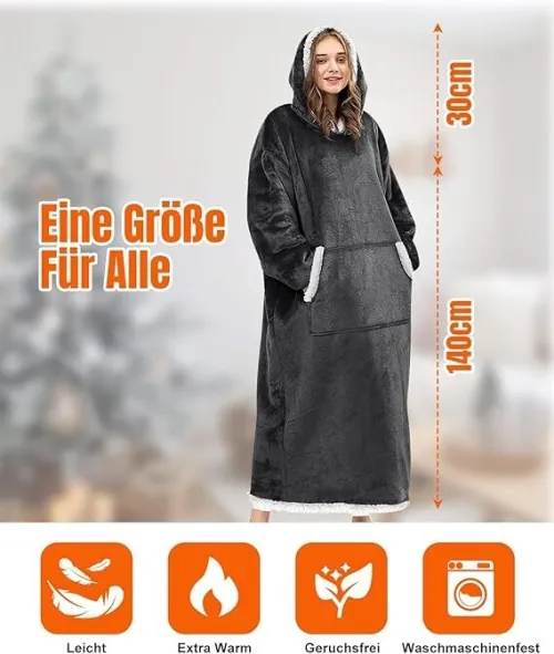 KALAHOL Sweat & couverture à capuche douillet et chaud avec manches et poches pour hommes et femmes