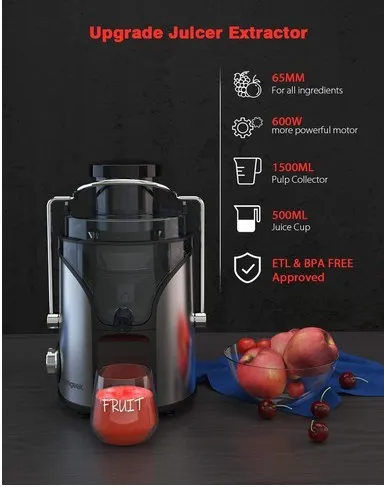 Centrifugeuse Homgeek presse-agrumes à double vitesse 400 W avec kit anti-goutte, facile à nettoyer, acier inoxydable, sans BPA
