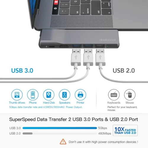  Hub Type C Thunderbolt 3 Ethernet Réseau LAN Gigabit Avec 3 Ports USB 3.0 Dodocool DC73 certifié 
