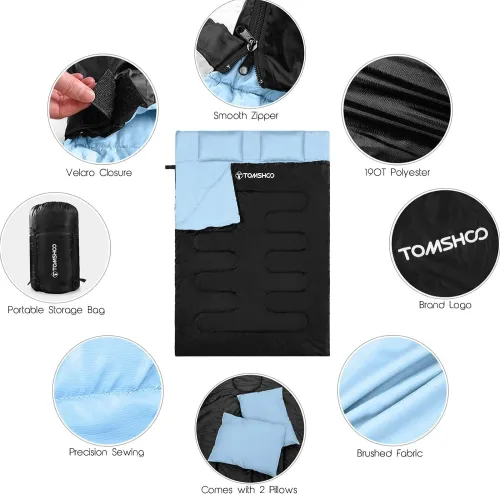TOMSHOO Sac de Couchage 2 Places 86 " * 60 " Duvet Double Détachable avec 2 Oreillers