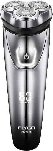 FLYCO Rasoir Electrique Homme, Rechargeable Etanche Technologie Wet&Dry, 3D Têtes Rotatives avec Tondeuse barbe et écran à LED Intelligent pour Adolescent/Adult - FS339EU, Gris Clair