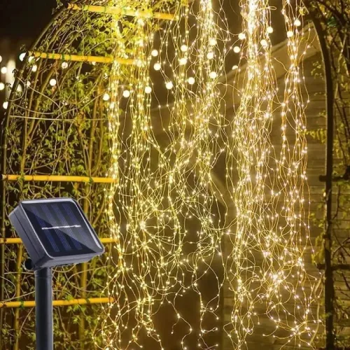 Guirlande lumineuse à LED 10m en Fil de Cuivre Solaire 100LED Lampe de Décoration de Jardin Lumière
