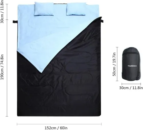 TOMSHOO Sac de Couchage 2 Places 86 " * 60 " Duvet Double Détachable avec 2 Oreillers