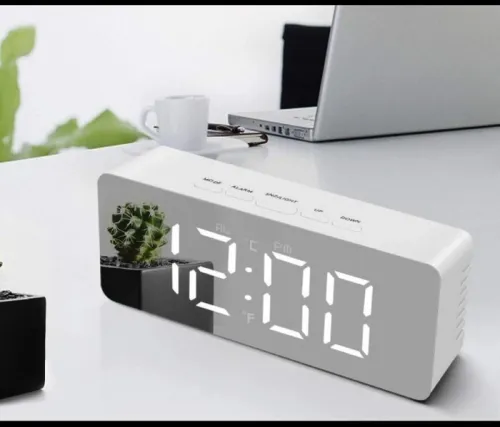 Horloge miroir numérique réveil de table, horloge de bureau avec date, heure, température, plastique