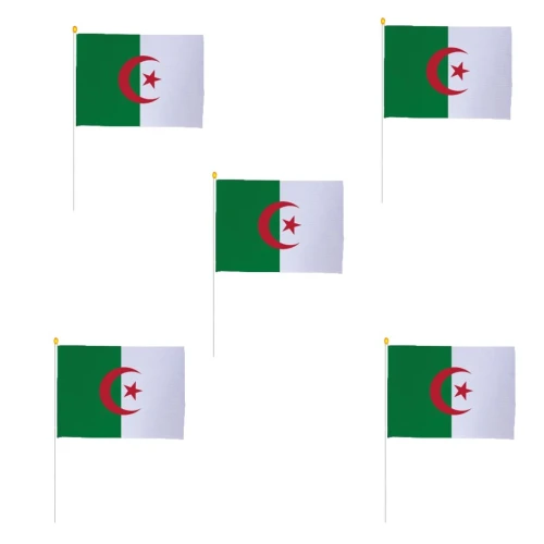  Lot de 5 Mini Drapeau Algérie Avec Bâton 30x45cm
