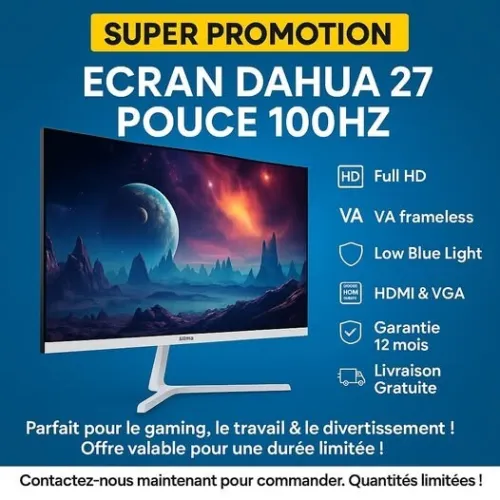 ECRAN DAHUA 27POUCE 100HZ FULL HD IPS LIVRAISON GRATUIT GARANTIE 12 MOIS