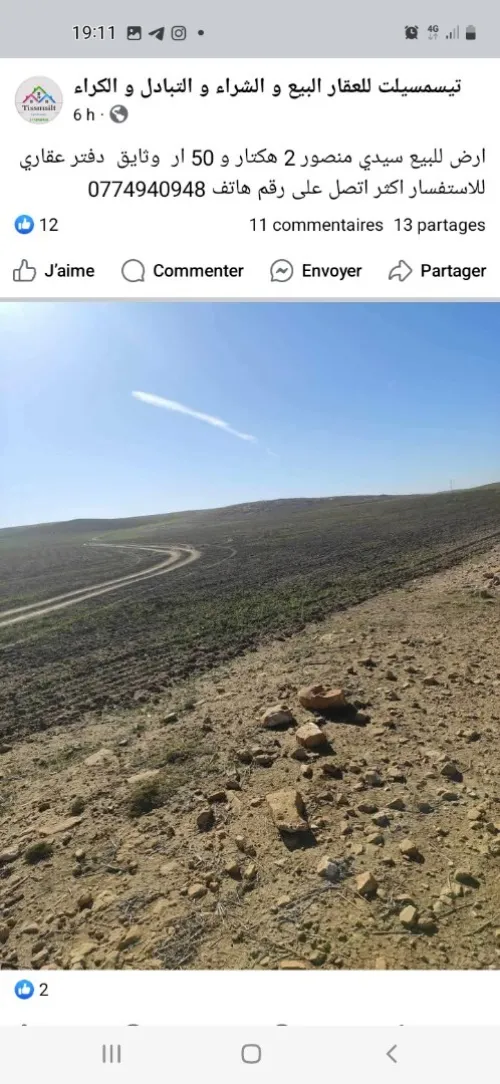 Vente Terrain Agricole Tissemsilt Khemisti