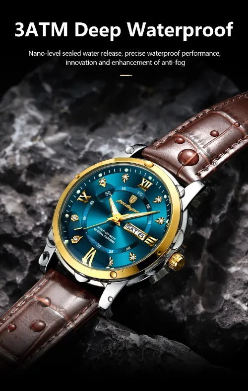 POEDAGAR,  modèles Montre de Luxe Homme, bracelet cuir et acier, Étanche,à Quartz, de Haute qualité