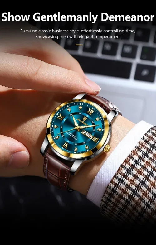 POEDAGAR,  modèles Montre de Luxe Homme, bracelet cuir et acier, Étanche,à Quartz, de Haute qualité