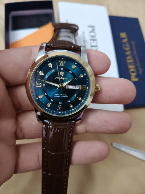 POEDAGAR, Montre de Luxe Homme, bracelet cuir, Étanche,à Quartz, de Haute qualité