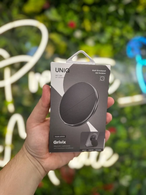 UNIQ GRIVIX GRIP STAND - SUPPORT MAGNÉTIQUE ROTATIF EN CUIR & ALUMINIUM