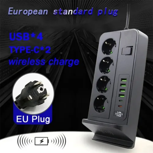 Multiprise 3000W 4 Prises, 4 Ports USB, 2 Ports Type-C avec Charge Sans Fil 