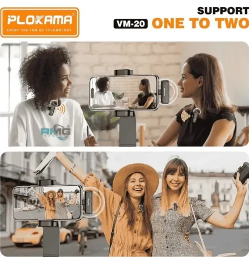Microphone cravate sans fil Plokama VM-20 2,4 GHz - ارتقِ بصوتك إلى المستوى الاحترافي مع ميكروفون اللاسلكي المزدوج