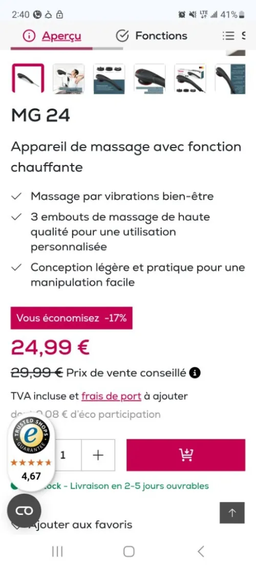 Appareil de massage avec fonction chauffante