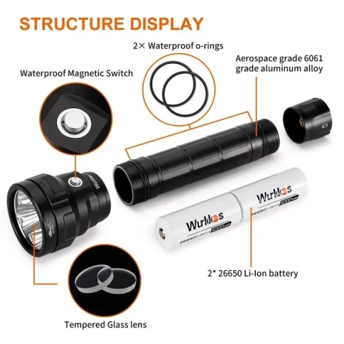 Lampe Torche Wurkkos DL40 - 5000 Lumen Chasse Sous Marine Plongée (Rechargeable)
