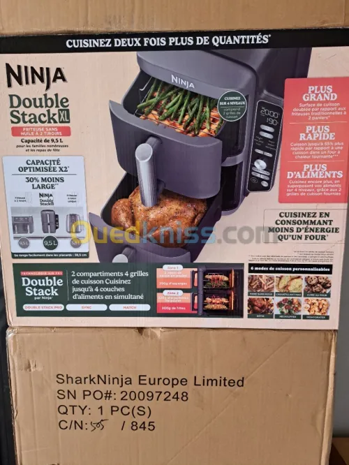 FRITEUSE NINJA AIR FRYER DOUBLE STACK XL 9.5L 6 PROGRAMME 2470WATT SL400EU 