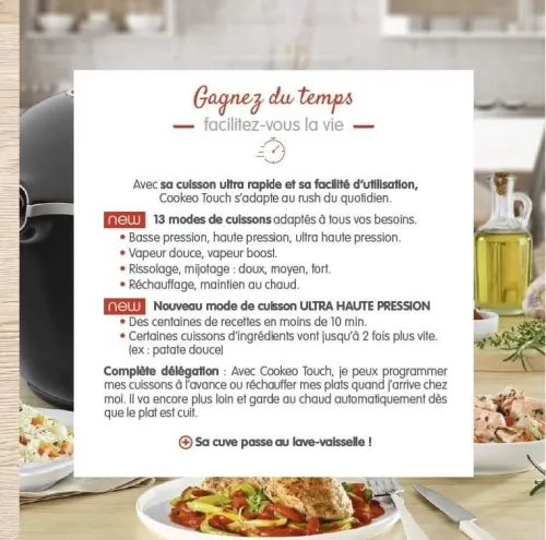 COOKEO TOUCH WIFI CONNECTÉ MOULINEX 6L 13 PROGRAMME CE902800 