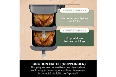 FRITEUSE NINJA AIR FRYER DOUBLE STACK XL 9.5L 6 PROGRAMME 2470WATT SL400EU