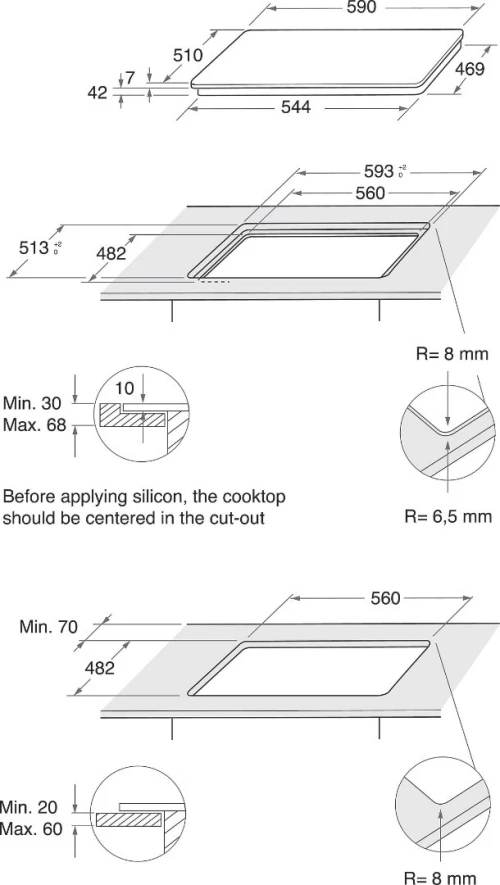 PLAQUE DE CUISSON WHIRLPOOL 4 FEUX EN VERRE 60CM GOB616NB GOR616MR EUROPÉEN