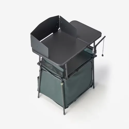 Meuble cuisine de camping L, pliable et avec pare-vent