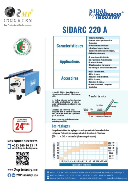 POSTE À SOUDER SIDARC 220 A - SIDAL by Moussaoui Industry - 2MP Industry SPA