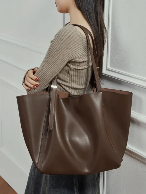 Sac tote femme en cuir véritable grande capacité nouveau modèle 2026 vintage tendance coréen bandoulière unique sacs mère et fille pour le commerce transfrontalier