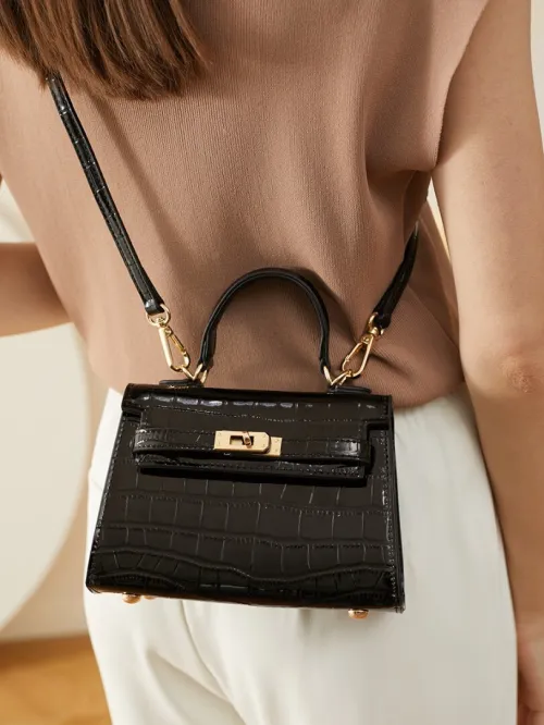 Nouveau modèle printemps-été 2026 sac en cuir véritable pour femme bandoulière luxe discret effet crocodile sac Kelly petit format cuir de vache