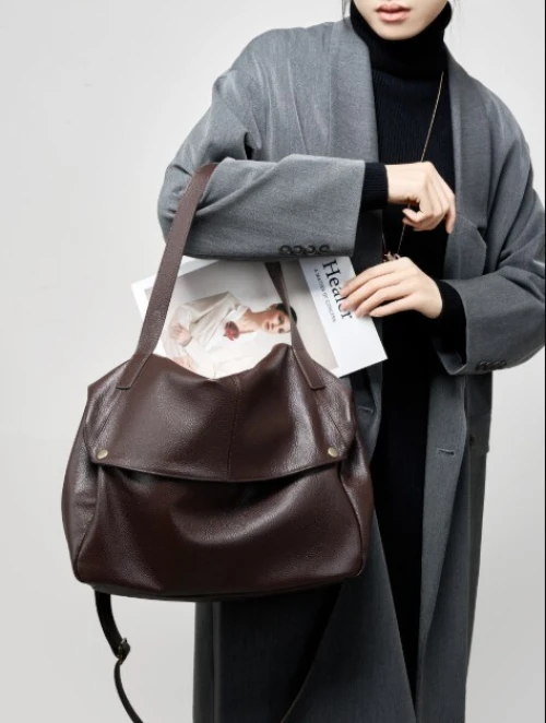 Sac bandoulière cuir véritable grande capacité tote souple look EU US décontracté P E 2026