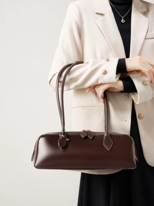 Sac baguette long en cuir de vache, grande capacité, design de niche coréen, à porter sous le bras, nouveau modèle 2026 pour femme