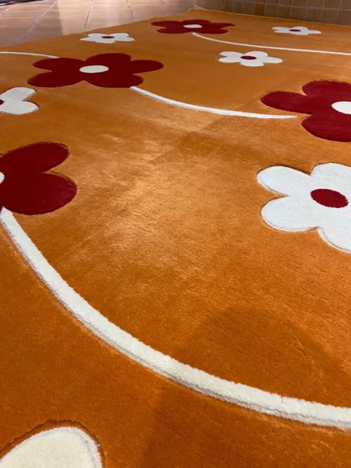 Tapis fleuri orange 201x298cm