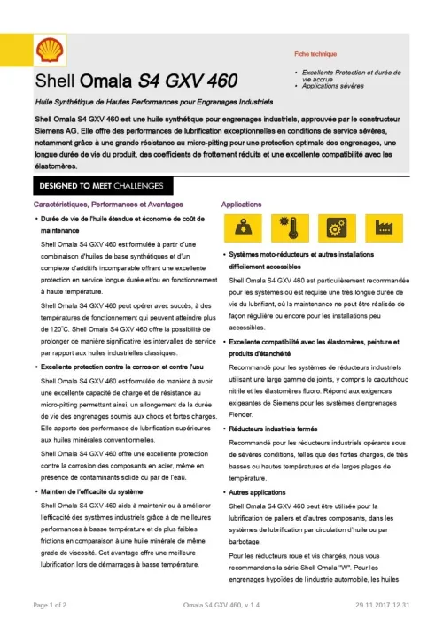 SHELL OMALA S4 GXV 460 DISPONIBLE EQUIVALENT