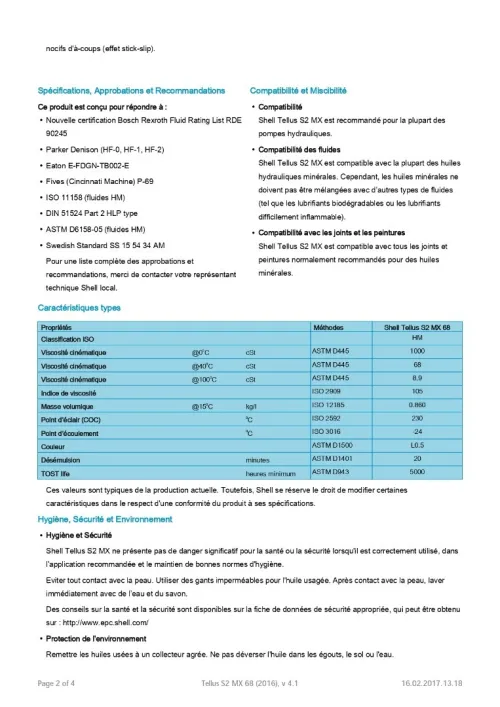 SHELL TELLUS S2 MX 68 DISPONIBLE EQUIVALENT