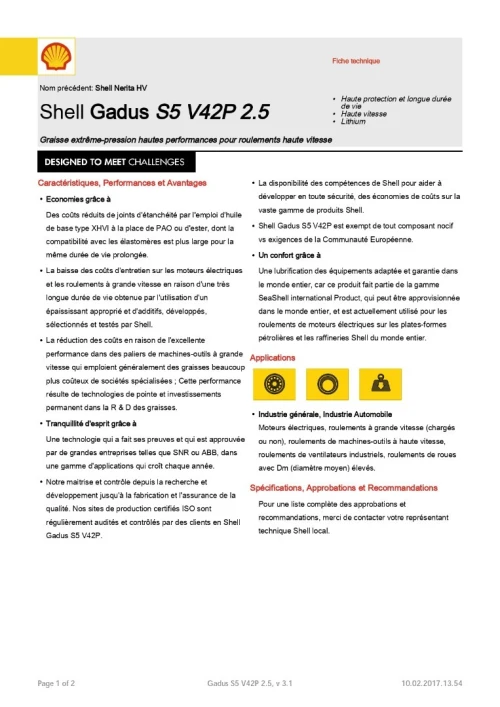 SHELL GADUS S5 V42 2.5 CARTOUCHE