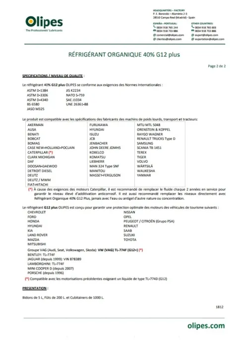 OLIPES RÉFRIGÉRANT ORAGANIC 40% 20 L