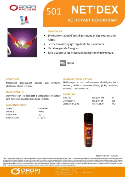 NETTOYANT DESOXYDANT NETDEX ORAPI 501 SPRAY