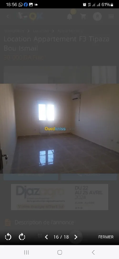 Location Appartement F3 Tipaza Bou ismail