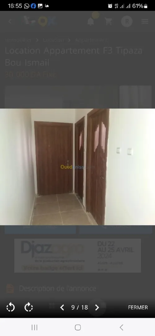 Location Appartement F3 Tipaza Bou ismail