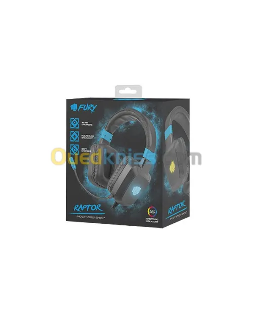  Casque Gaming RGB Fury Raptor Avec fil Noir/ Bleu /USB