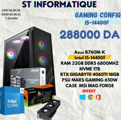 ST informatique i7 14700K / 32GB DDR5 6800Mhz /1TB SSD Nvme/ RTX 4060Ti 16GB