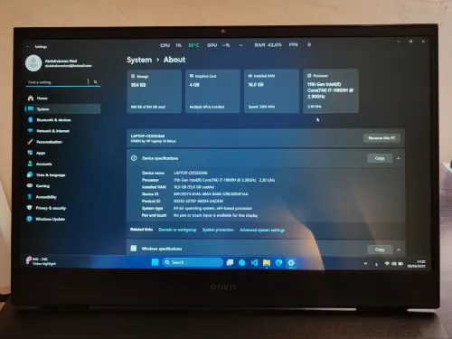 Laptop Hp Omen 16, I7 11th, RTX3050Ti